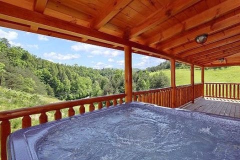 Hot tub on the deck of the Stress Relief cabin in Gatlinburg.